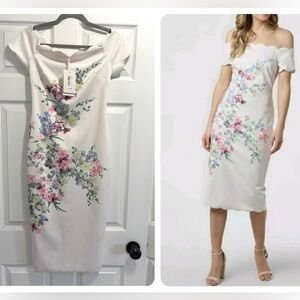 NWT Ted Baker Trixiiy Pergola Floral Off the Shoulder Sheath Dress Ted Sz 1 US 2